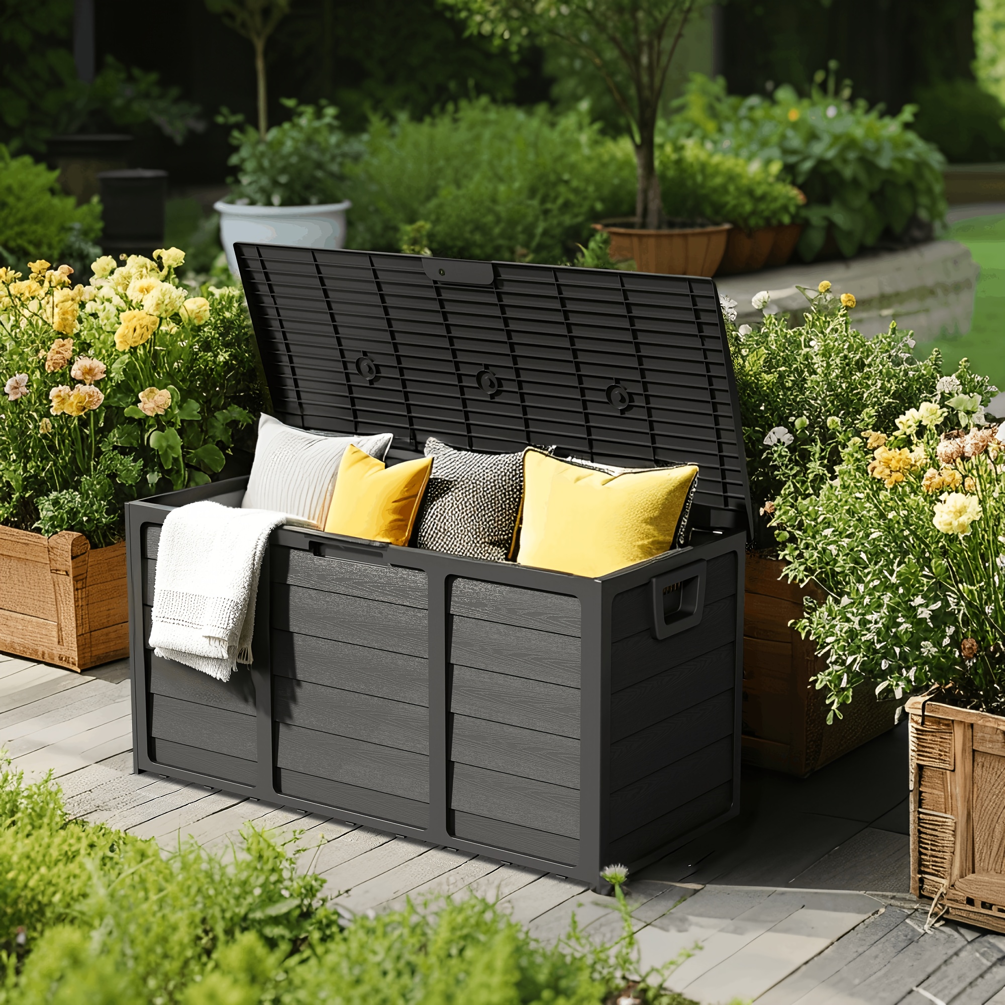 Gardening Tools In - Weatherproof Resin Storage, 75 Gallon Weatherproof